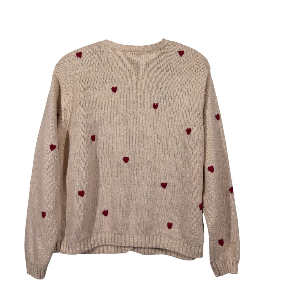 Talbots Womens Cream Embroidered Rose Heart Cardigan Sweater Med Vintage Style - Picture 3 of 7